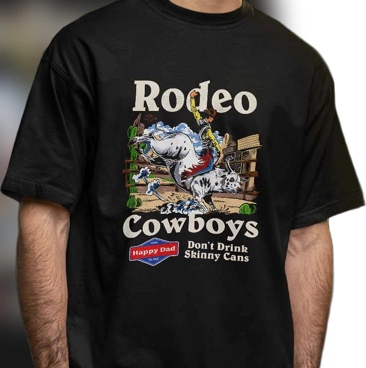 Rodeo Cowboys Don't Drink Skinny Cans Tee, Funny Vintage Western Bull Riding Shirt, Retro Country Cowboy Beer Humor Gift
