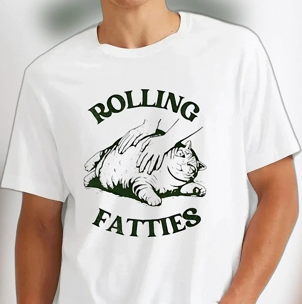 Rolling Fatties Tee Funny Fat Cat Massage Humor Graphic Shirt Novelty Gift for Cat Lovers