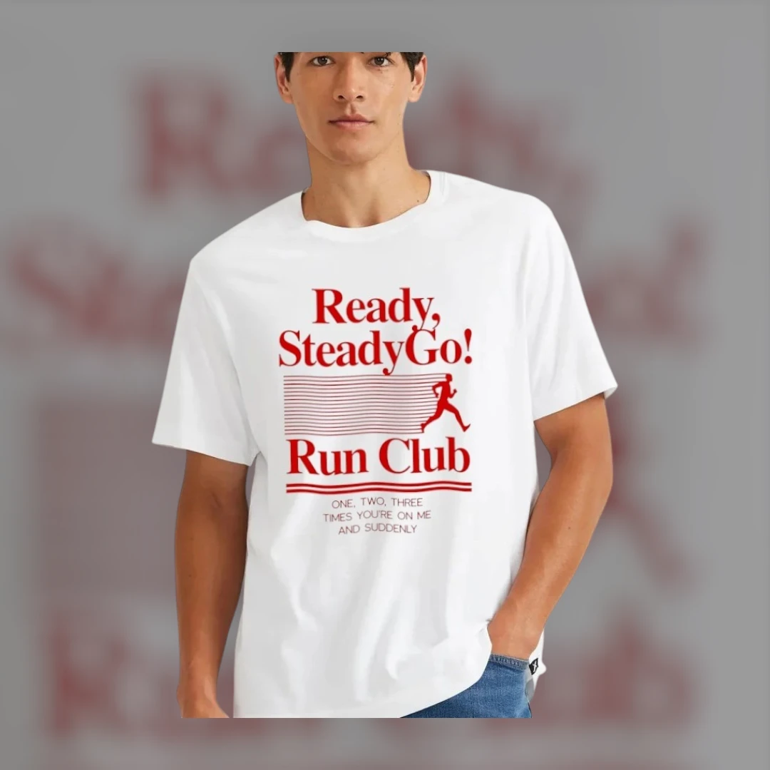 Run Club Ready Steady Go Funny Tee Retro Social Running T-Shirt Gift for Runners