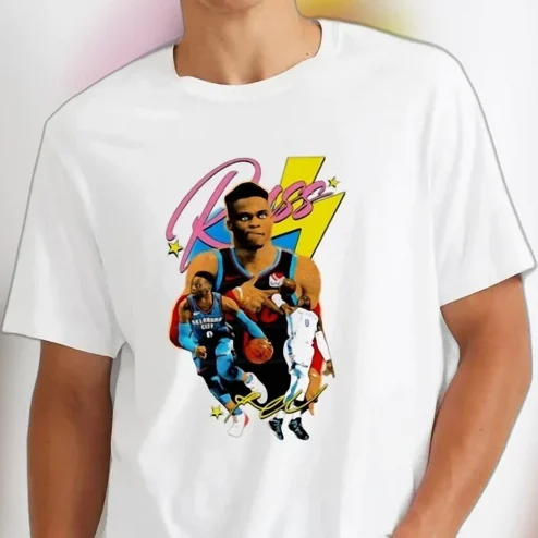 Russ Graphic Tee Russell Westbrook Vintage Basketball Tribute Shirt, Retro 90s Bootleg Style OKC Sports Tee