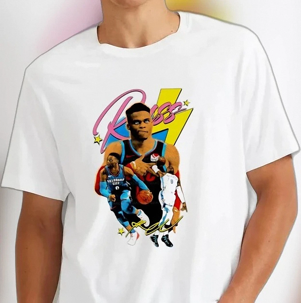 Russ Graphic Tee Russell Westbrook Vintage Basketball Tribute Shirt, Retro 90s Bootleg Style OKC Sports Tee