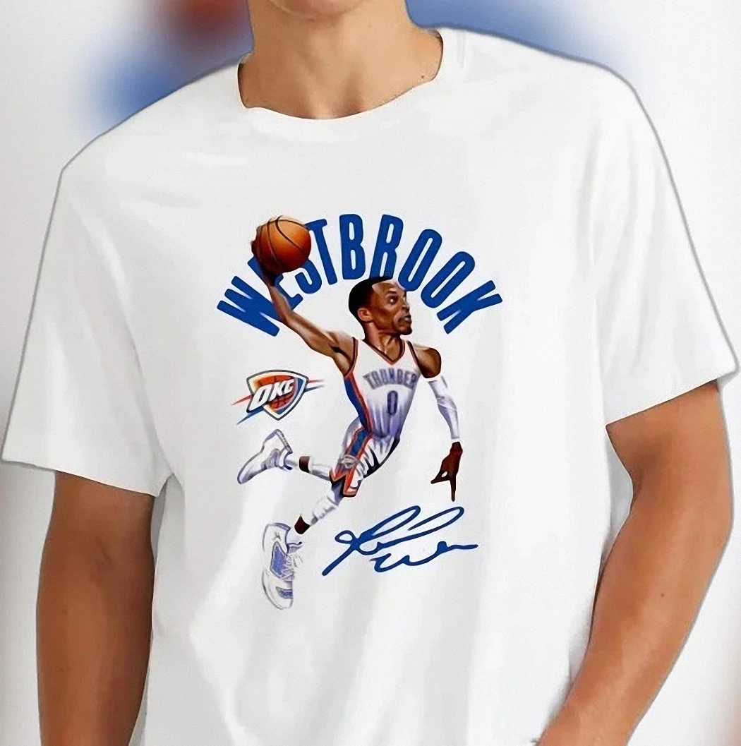 Russell Westbrook OKC Thunder Graphic Tee, Vintage Basketball Dunk Signature Shirt for Fans