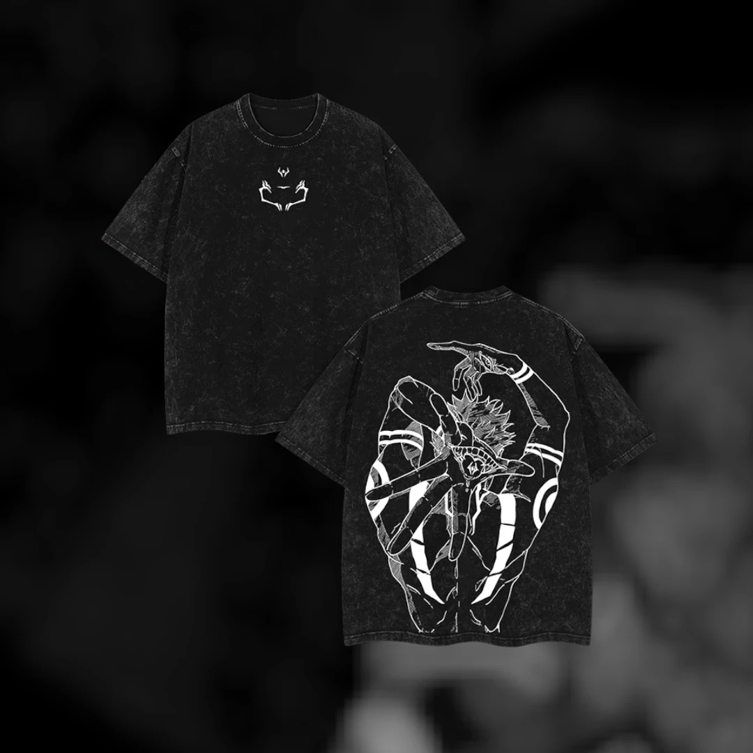 Ryomen Sukuna Jujutsu Kaisen Acid Wash Tee Anime Streetwear Back Print Graphic Shirt