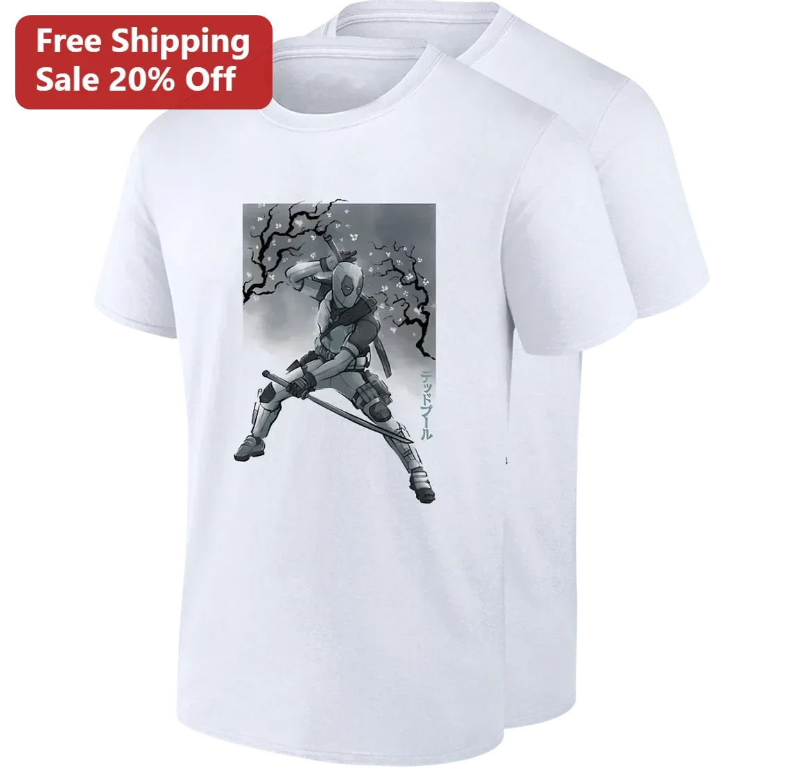 Samurai Art Tee Deadpool Japanese Cherry Blossom Marvel Graphic Shirt Gift for Anime Fans
