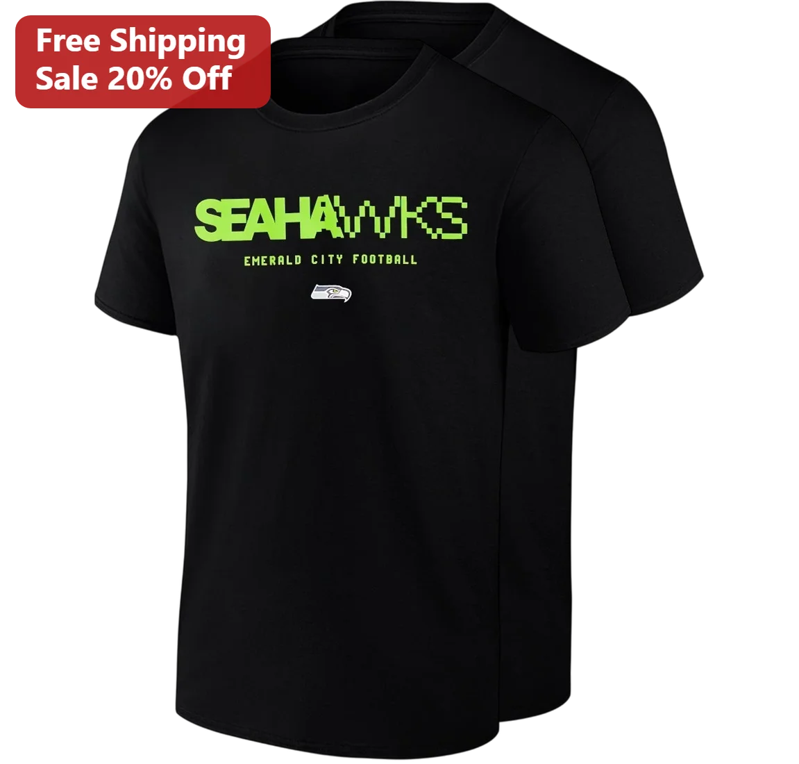 Seahawks Emerald City Football Tee Seattle Fan Game Day Pixel Art Graphic T-Shirt