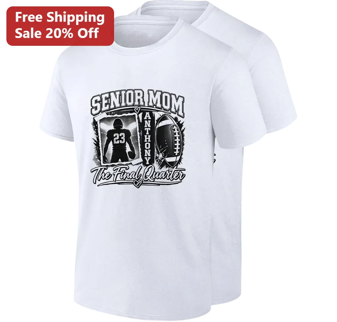 Senior Mom The Final Quarter Tee, Personalized Football Senior Night Gift for Mom, Custom Name Class of Year Game Day Shirt