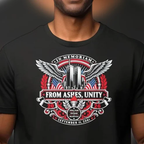 September 11 Memorial From Ashes Unity Tee, 9/11 Remembrance In Memoriam Patriotic T-Shirt