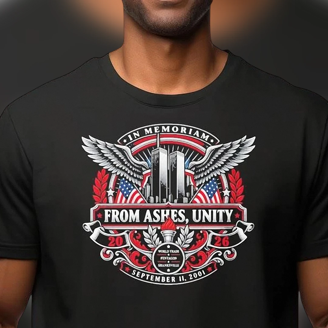 September 11 Memorial From Ashes Unity Tee, 9/11 Remembrance In Memoriam Patriotic T-Shirt