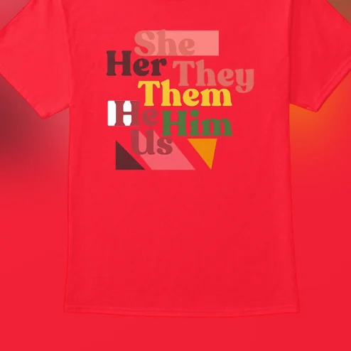 She Her They Them He Him Us Tee Inclusive Pronouns Shirt Retro Ally Pride Graphic T-Shirt