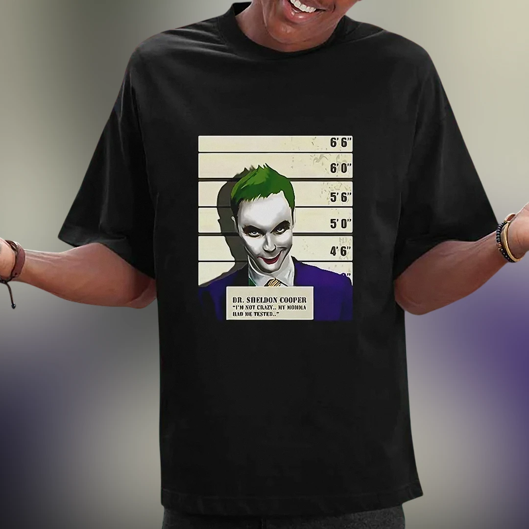 Sheldon Cooper Joker Mugshot Tee, I'm Not Crazy My Momma Had Me Tested Funny Sitcom Fan Graphic T-Shirt