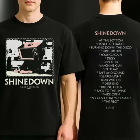 Shinedown Dance Kid Dance Tracklist Graphic Tee, Retro TV Head Rock Band Concert Tour Shirt