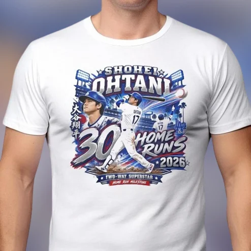 Shohei Ohtani 30 Home Runs 2026 Milestone Graphic Tee, Two-Way Superstar Dodgers Baseball Fan Shirt