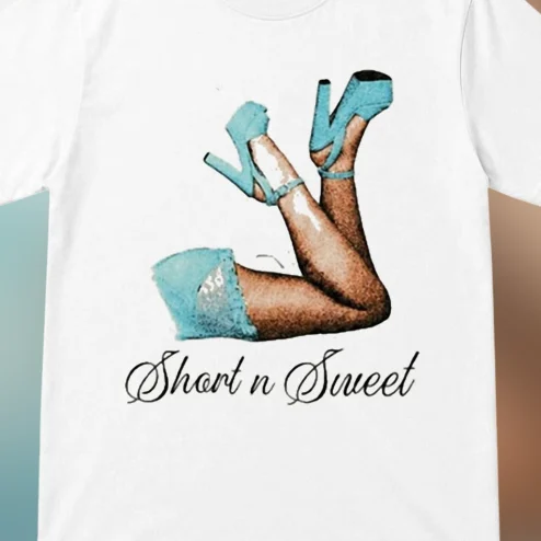 Short N Sweet Tee Retro Blue Heels Aesthetic Graphic Shirt for Women