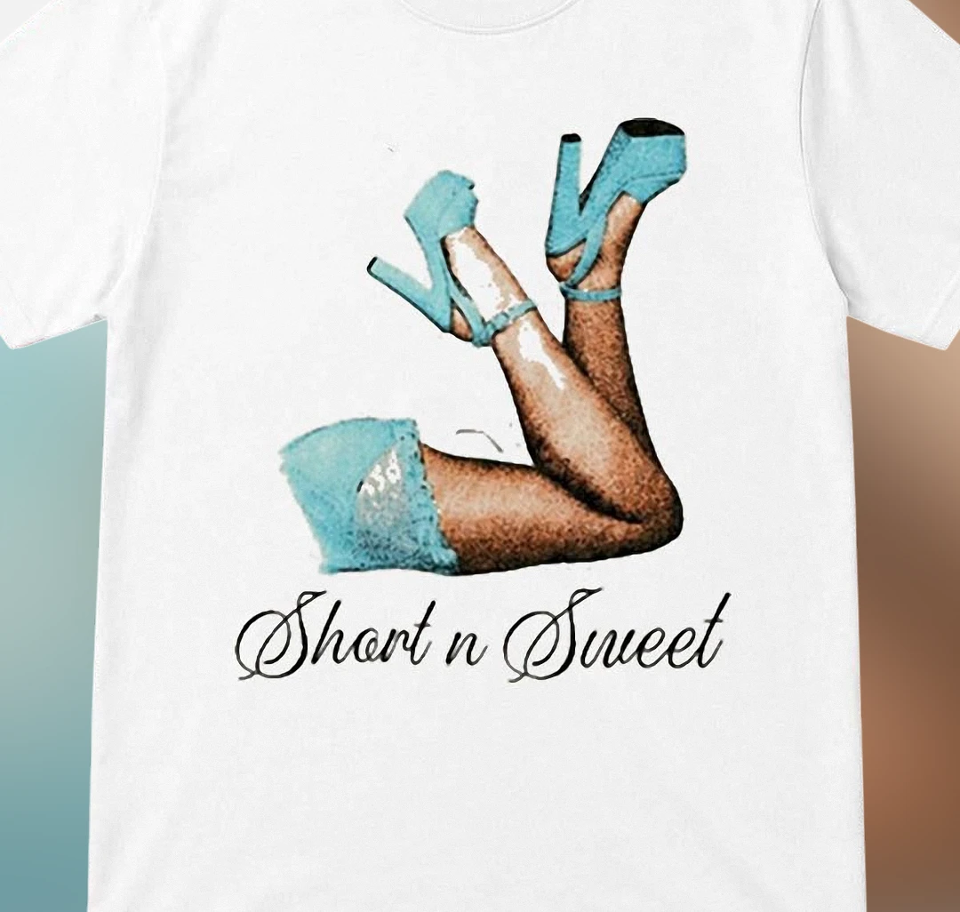 Short N Sweet Tee Retro Blue Heels Aesthetic Graphic Shirt for Women
