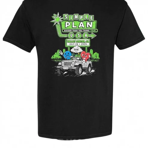 Simple Plan Bigger Than You Think Tour Tee Valley Center CA July 26 2026 Concert Shirt