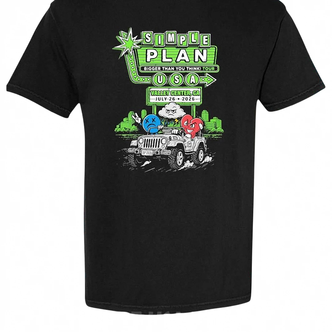 Simple Plan Bigger Than You Think Tour Tee Valley Center CA July 26 2026 Concert Shirt