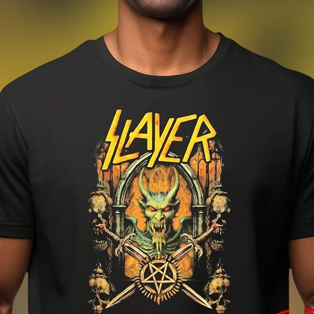 Slayer Band Tee Vintage Thrash Metal Demonic Graphic Tee Heavy Music Shirt