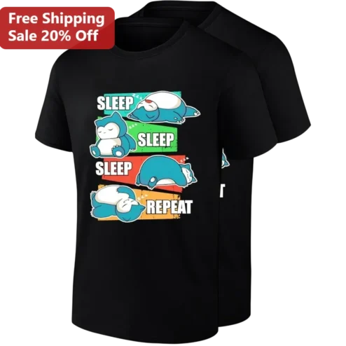 Sleep Sleep Sleep Repeat Snorlax Tee, Funny Pokemon Shirt Gift for Gamers and Anime Lovers