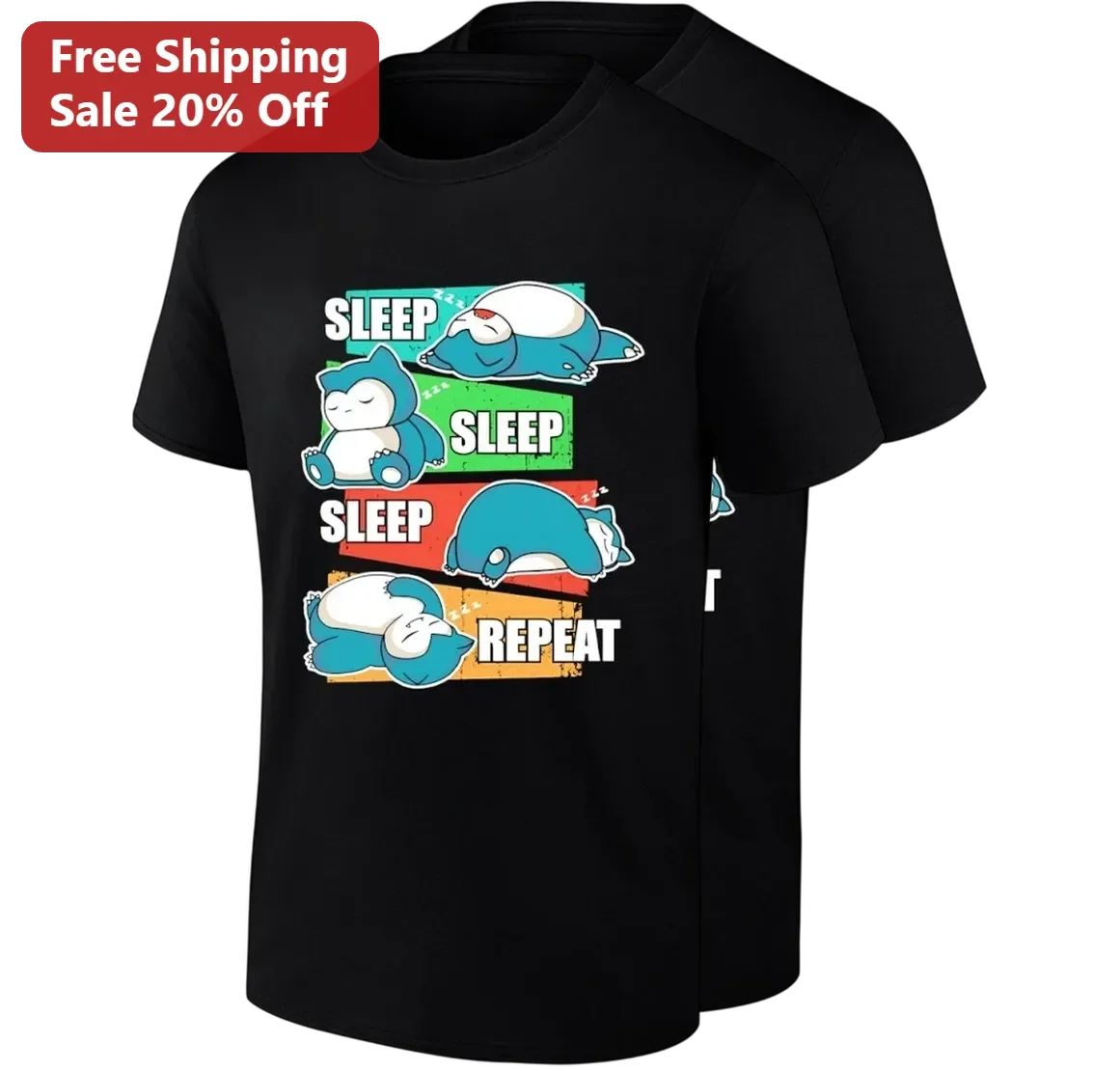 Sleep Sleep Sleep Repeat Snorlax Tee, Funny Pokemon Shirt Gift for Gamers and Anime Lovers