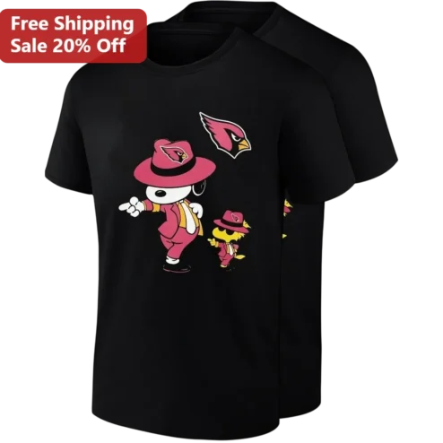 Snoopy and Woodstock Arizona Cardinals Tee, NFL Football Peanuts Cartoon Graphic T-Shirt Gift for Fans