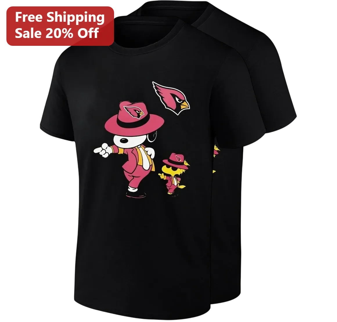Snoopy and Woodstock Arizona Cardinals Tee, NFL Football Peanuts Cartoon Graphic T-Shirt Gift for Fans