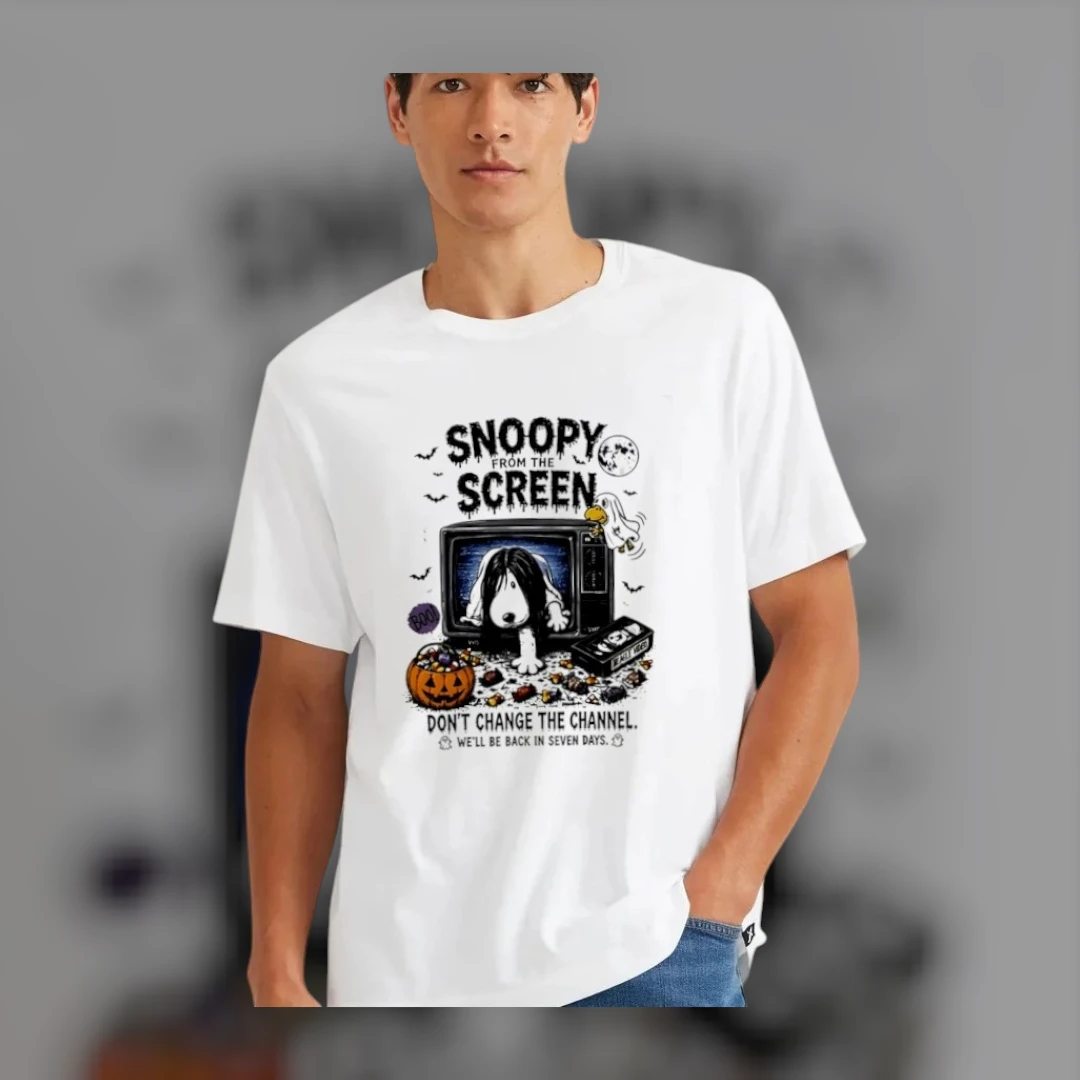 Snoopy From The Screen The Ring Parody Halloween Tee Funny Retro Horror Mashup T-Shirt