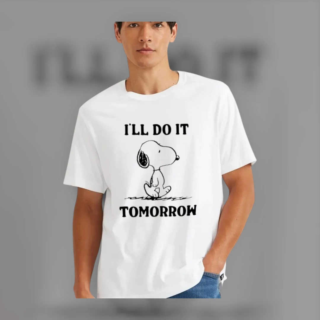 Snoopy I'll Do It Tomorrow Procrastination Tee Funny Peanuts Lazy Day Humor Shirt