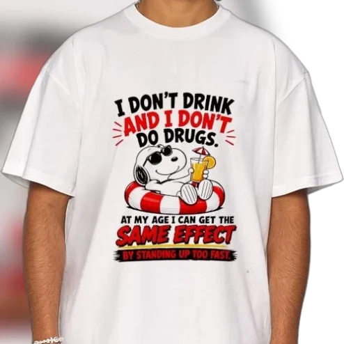 Snoopy Standing Up Too Fast Funny Aging Humor Tee, Sarcastic Quote Graphic Shirt Gift for Dad Grandpa