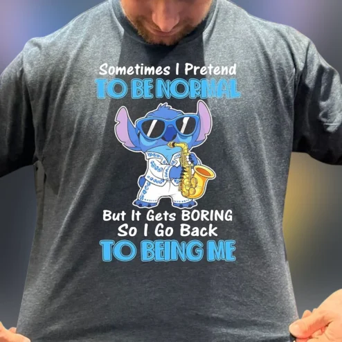 Sometimes I Pretend To Be Normal Stitch Tee Funny Saxophone Musician Graphic T-Shirt