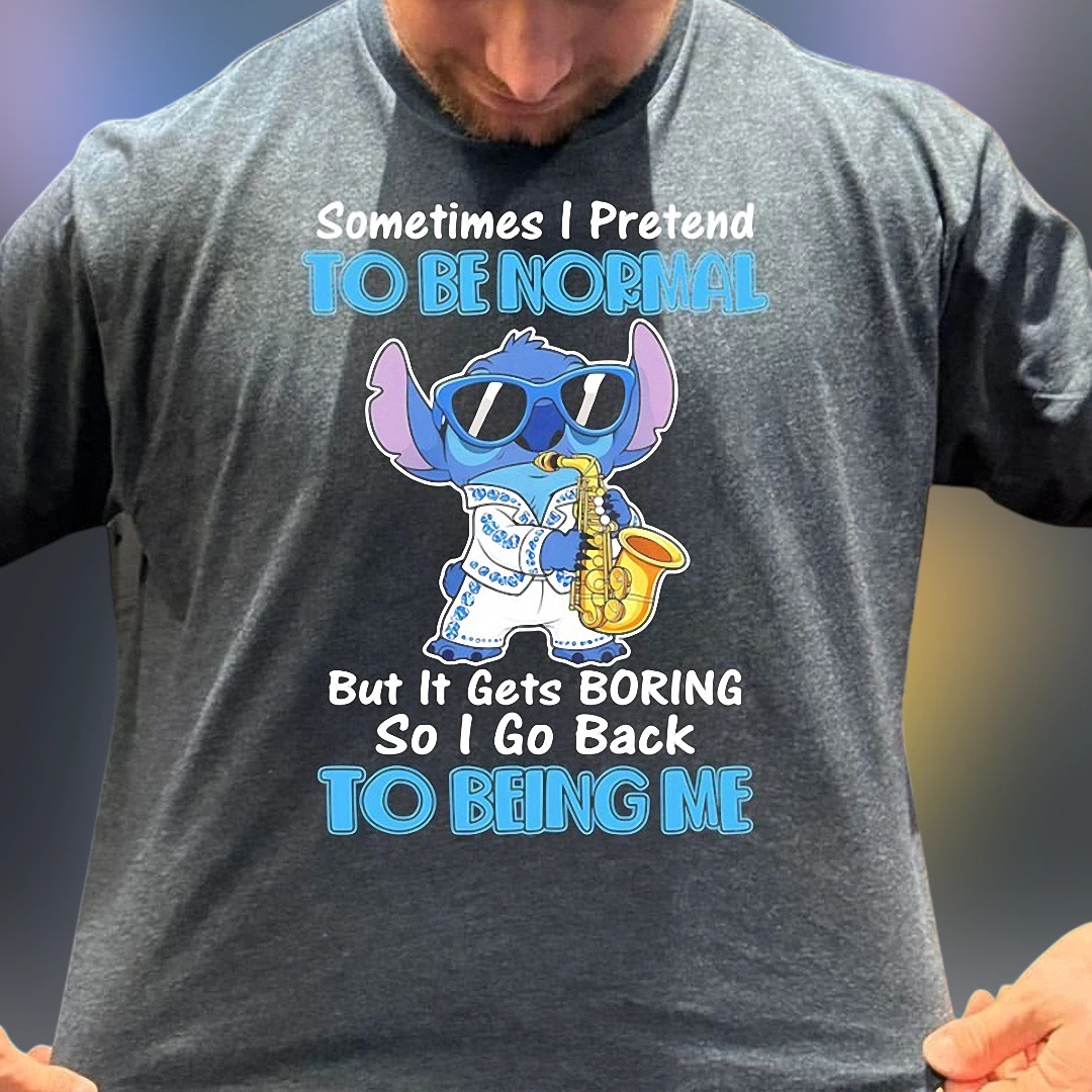 Sometimes I Pretend To Be Normal Stitch Tee Funny Saxophone Musician Graphic T-Shirt