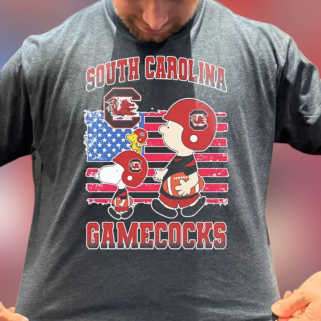 South Carolina Gamecocks Snoopy and Charlie Brown Football Tee, Vintage Gamecocks Gameday Graphic Shirt