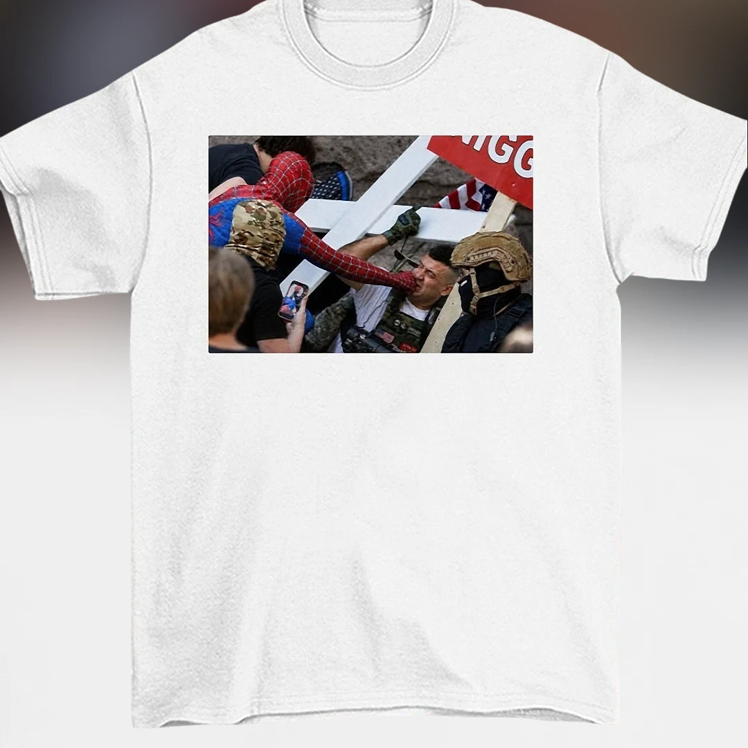 Spider-Man Tee Protest Punch Meme Graphic Shirt for Adults
