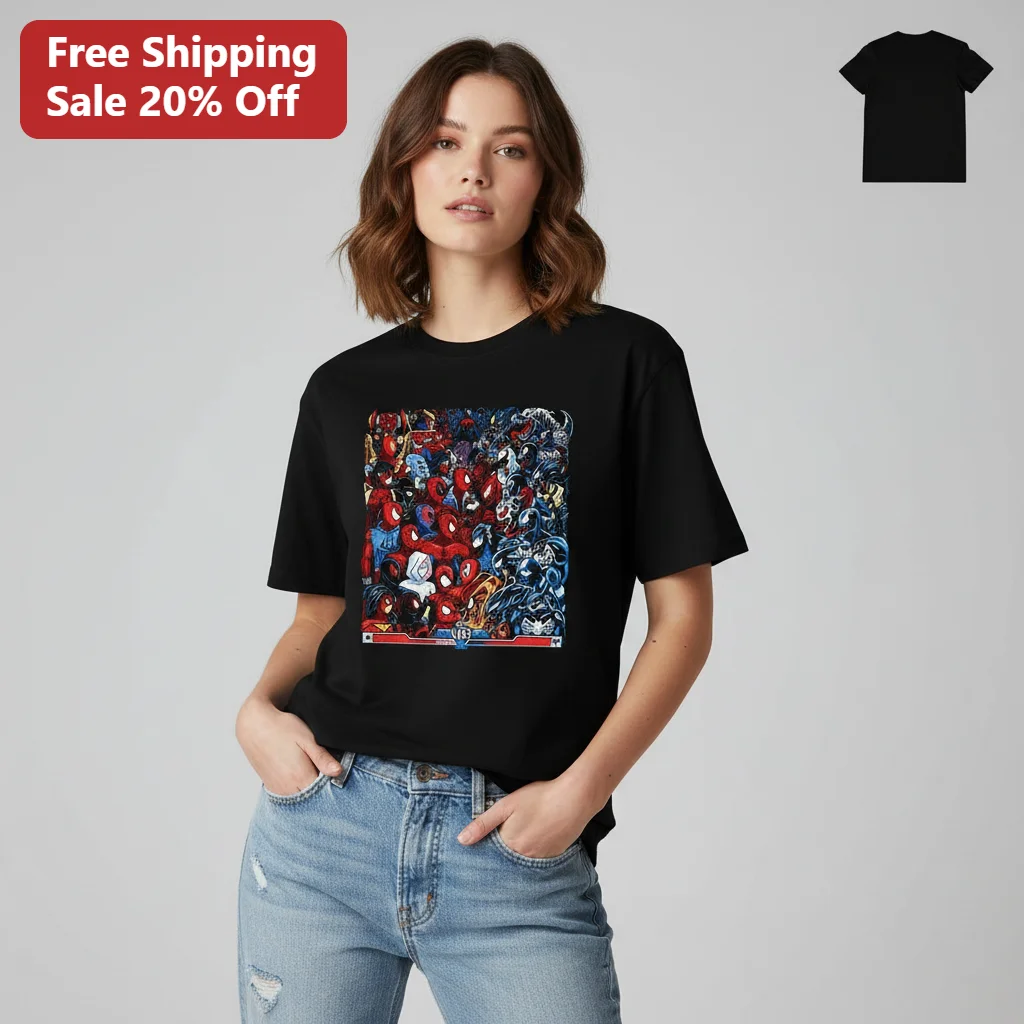 Spider-Man Venom Spiders vs Symbiotes Tee, Marvel Comic Book Crossover Battle Graphic Shirt Gift for Superhero Fans