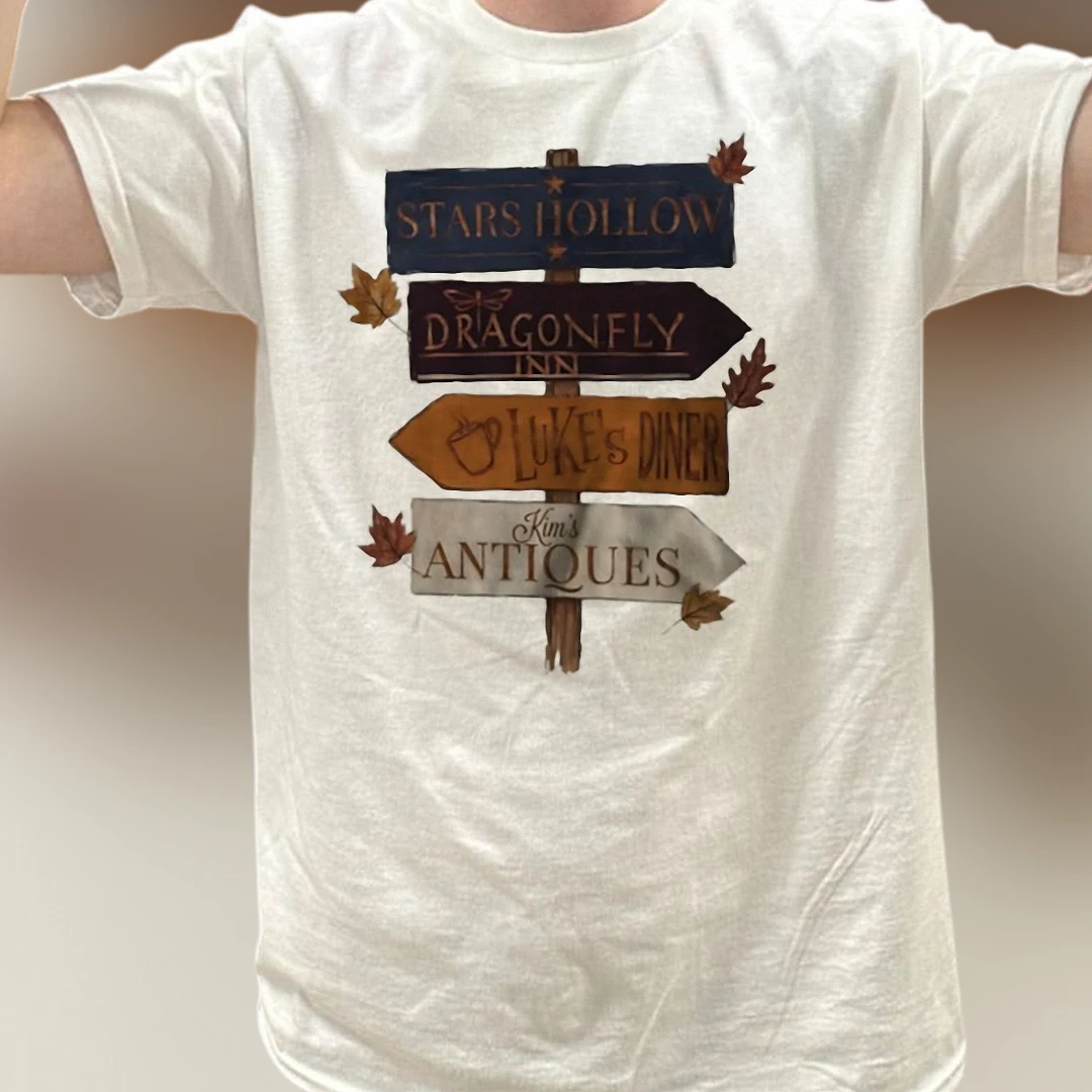 Stars Hollow Signpost Graphic Tee, Gilmore Girls Dragonfly Inn and Luke's Diner Fall Shirt, Cozy TV Show Fandom Gift
