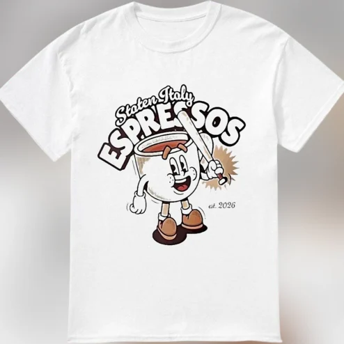 Staten Italy Espressos Vintage Mascot Tee, Funny Italian Coffee Lover Graphic T-Shirt for Men and Women