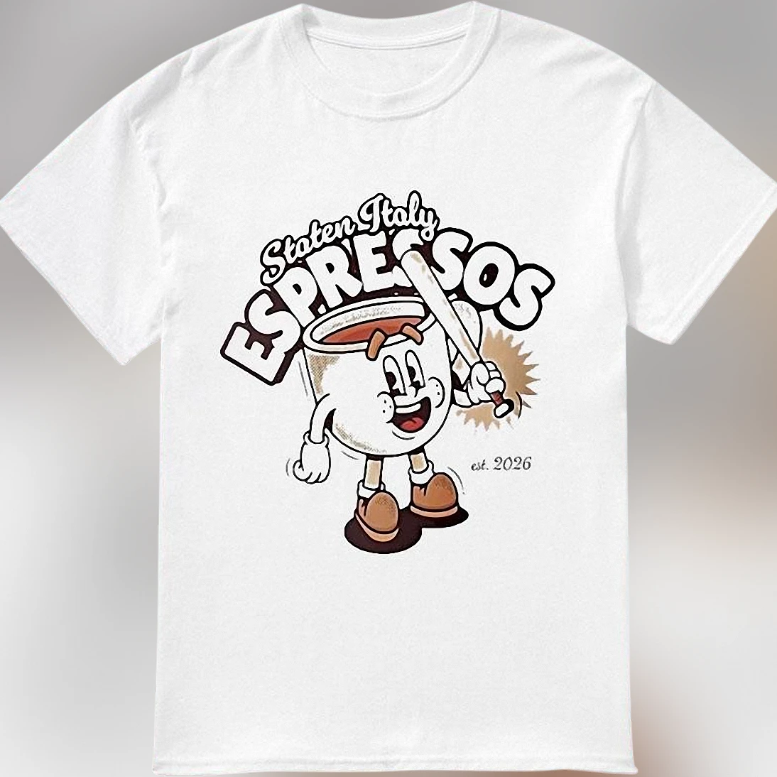 Staten Italy Espressos Vintage Mascot Tee, Funny Italian Coffee Lover Graphic T-Shirt for Men and Women