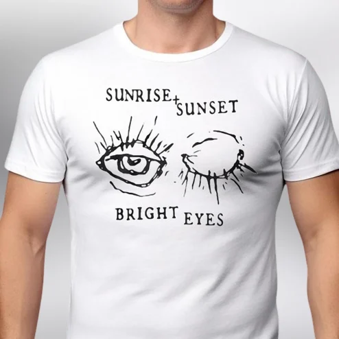 Sunrise Sunset Bright Eyes Graphic Tee, Vintage Indie Rock Band Music Fan Shirt, Aesthetic Hand Drawn Eye Illustration Tee Gift