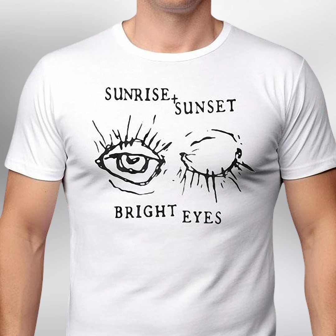 Sunrise Sunset Bright Eyes Graphic Tee, Vintage Indie Rock Band Music Fan Shirt, Aesthetic Hand Drawn Eye Illustration Tee Gift
