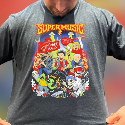 Supermusic Tee Cartoon Rock Band Graphic T-Shirt for Music Lovers
