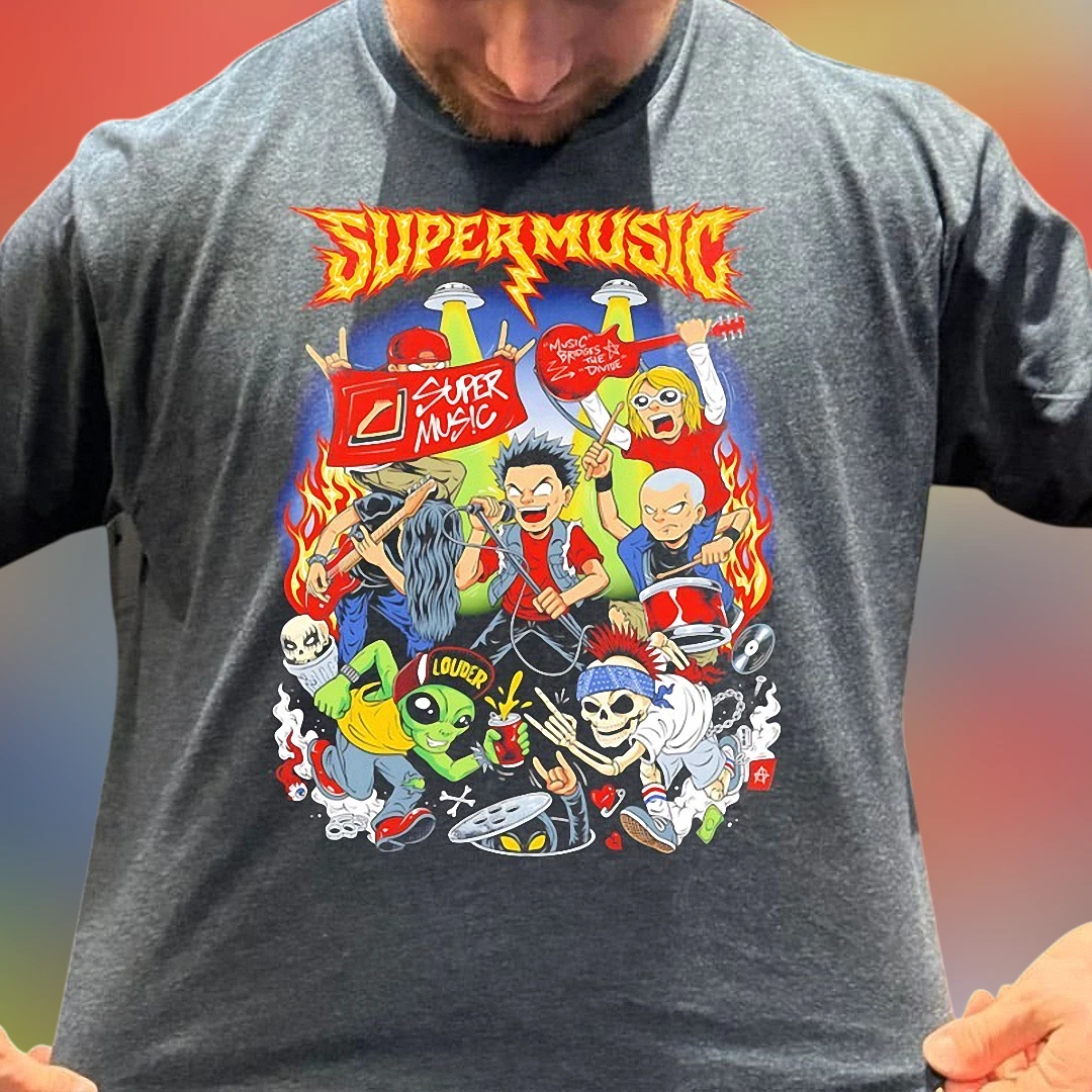 Supermusic Tee Cartoon Rock Band Graphic T-Shirt for Music Lovers