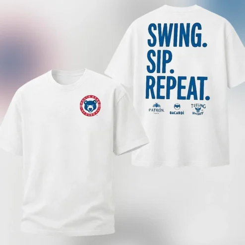 Swing Sip Repeat South Bend Cubs Baseball Tee, Funny Golf and 19th Hole Sports Bar Shirt