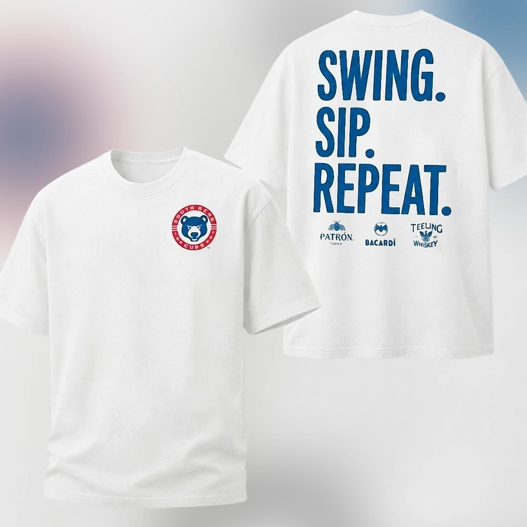 Swing Sip Repeat South Bend Cubs Baseball Tee, Funny Golf and 19th Hole Sports Bar Shirt