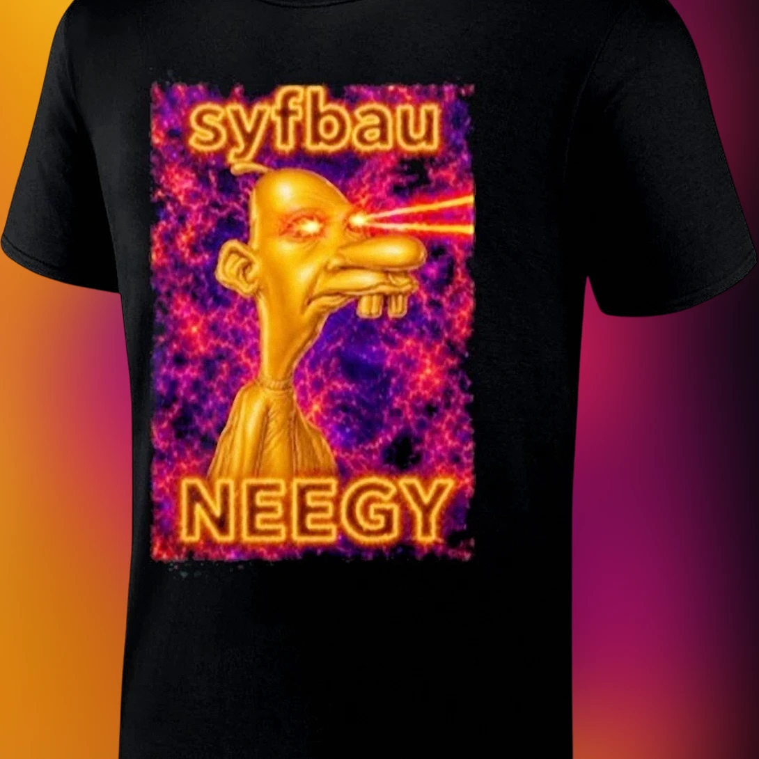 Syfbau Neegy Tee, Surreal Internet Meme Graphic Tee, Funny Viral Gaming Phrase T-Shirt