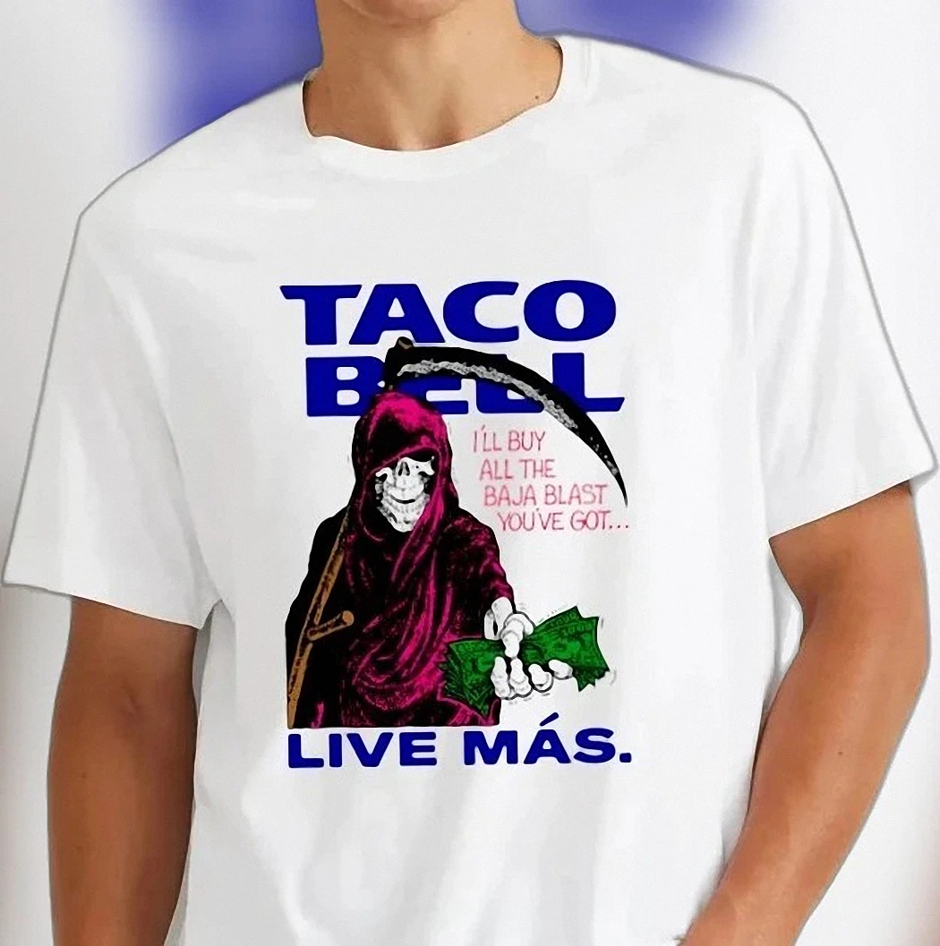 Taco Bell Baja Blast Grim Reaper Live Mas Tee Funny Parody Fast Food Humor Graphic T-Shirt