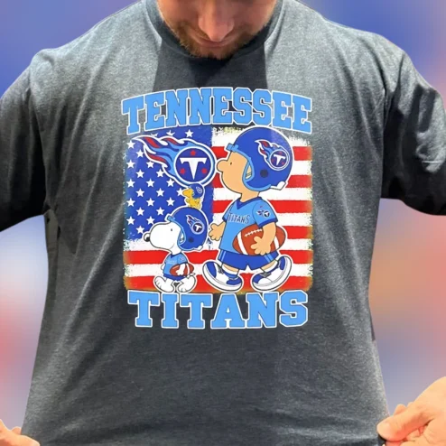 Tennessee Titans Snoopy Charlie Brown Football American Flag Graphic Tee, Vintage NFL Fan Shirt