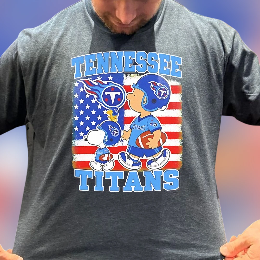 Tennessee Titans Snoopy Charlie Brown Football American Flag Graphic Tee, Vintage NFL Fan Shirt