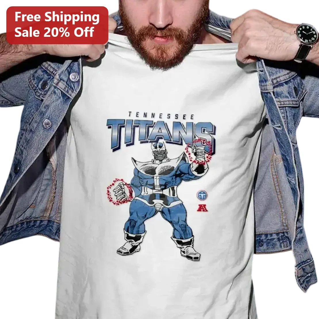 Tennessee Titans Thanos Crossover Graphic Tee, Marvel Superhero Football Fan Gift Shirt for Men Women