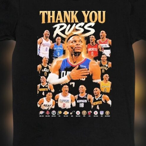Thank You Russ Russell Westbrook Tribute Tee, Vintage 90s Bootleg Retro Basketball Graphic T-Shirt Gift for NBA Fans