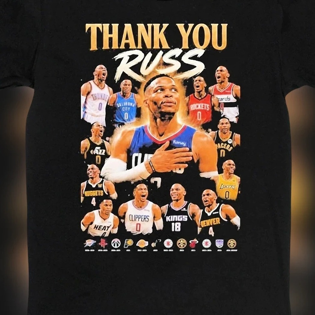 Thank You Russ Russell Westbrook Tribute Tee, Vintage 90s Bootleg Retro Basketball Graphic T-Shirt Gift for NBA Fans