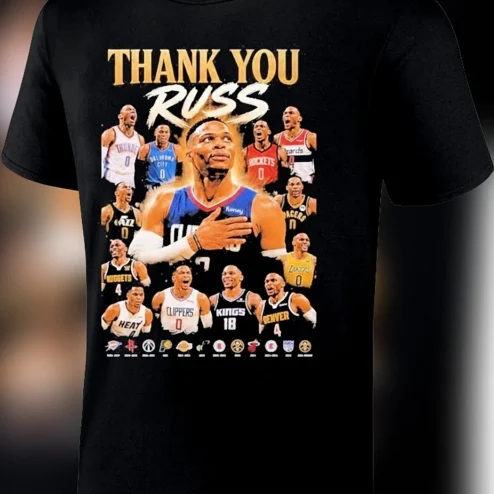 Thank You Russ Russell Westbrook Vintage Bootleg Tee, Retro Basketball Graphic Tribute T-Shirt for Sports Fans